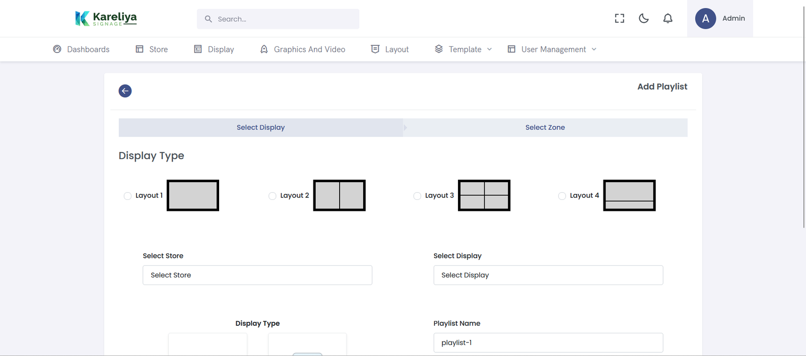 Digital Signage layout management screen