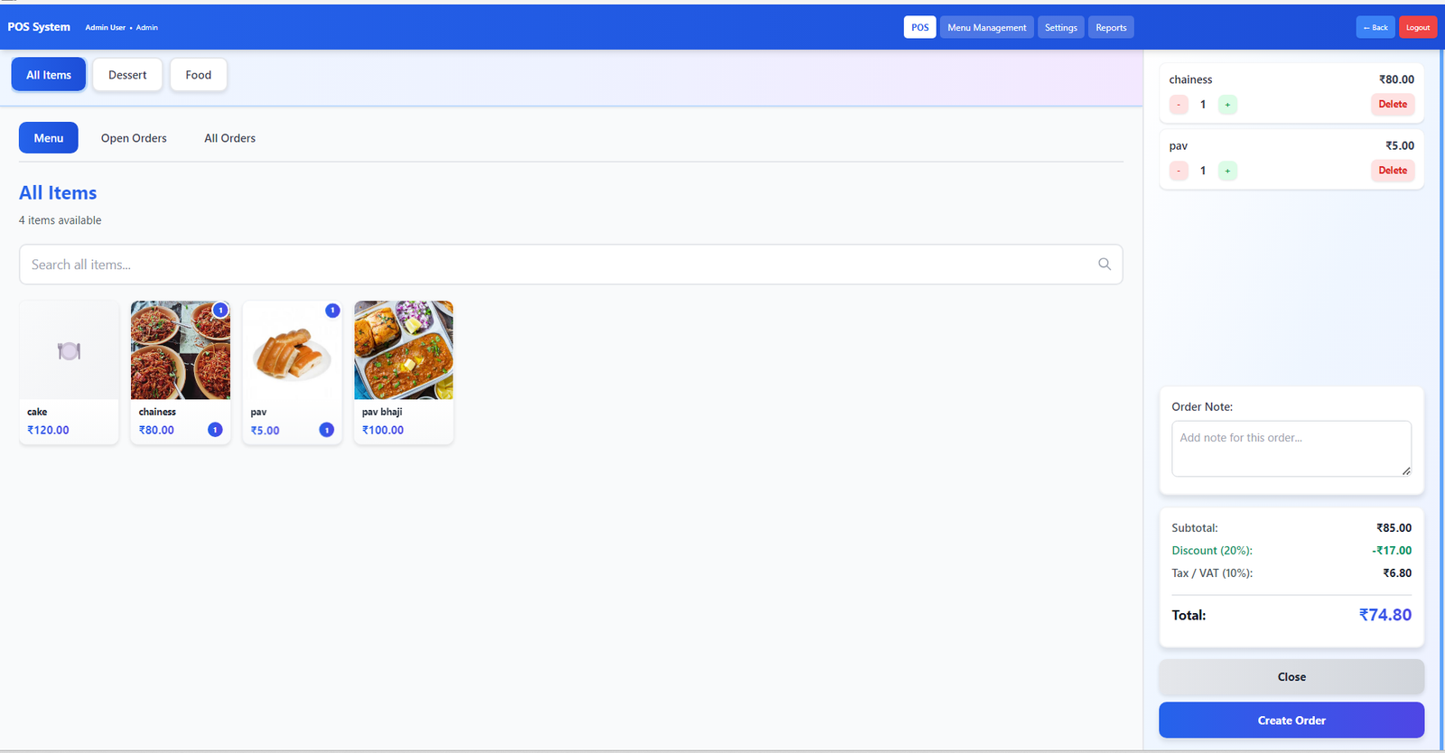 POS Billing and Order Management